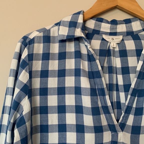 Lou & Grey Blue and white checkered Long sleeve collared top - Picture 4 of 5